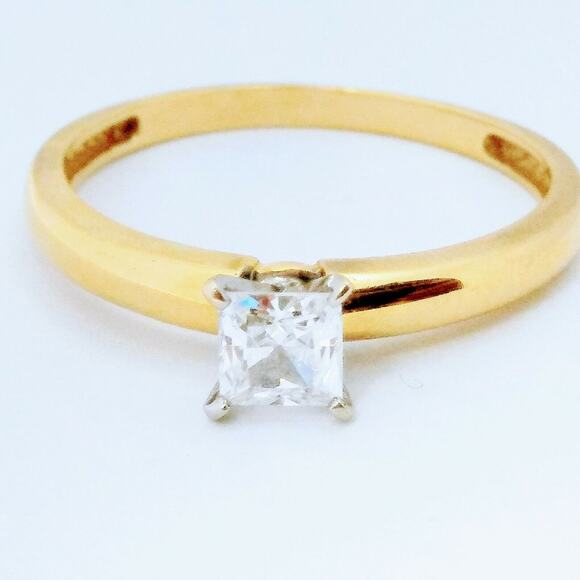 Princess Cut CZ Engagement Ring 14K Yellow & White Gold Two Tone Size 9 - Picture 1 of 8